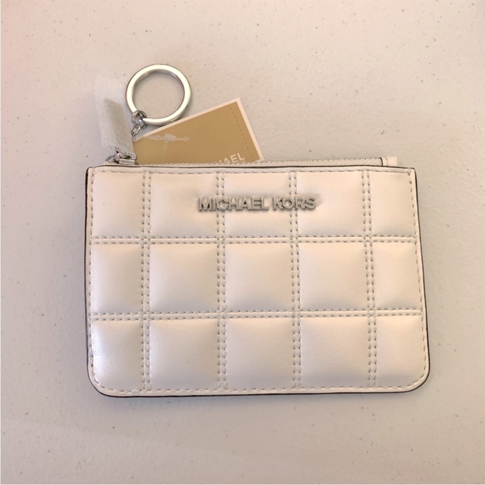 Michael Kors Jet Set Chocolate Bar White Quilted Leather Wallet NEW